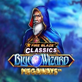 Fire Blaze Blue Wizard Megaways slot logo by Rarestone Gaming at Beep Beep Casino